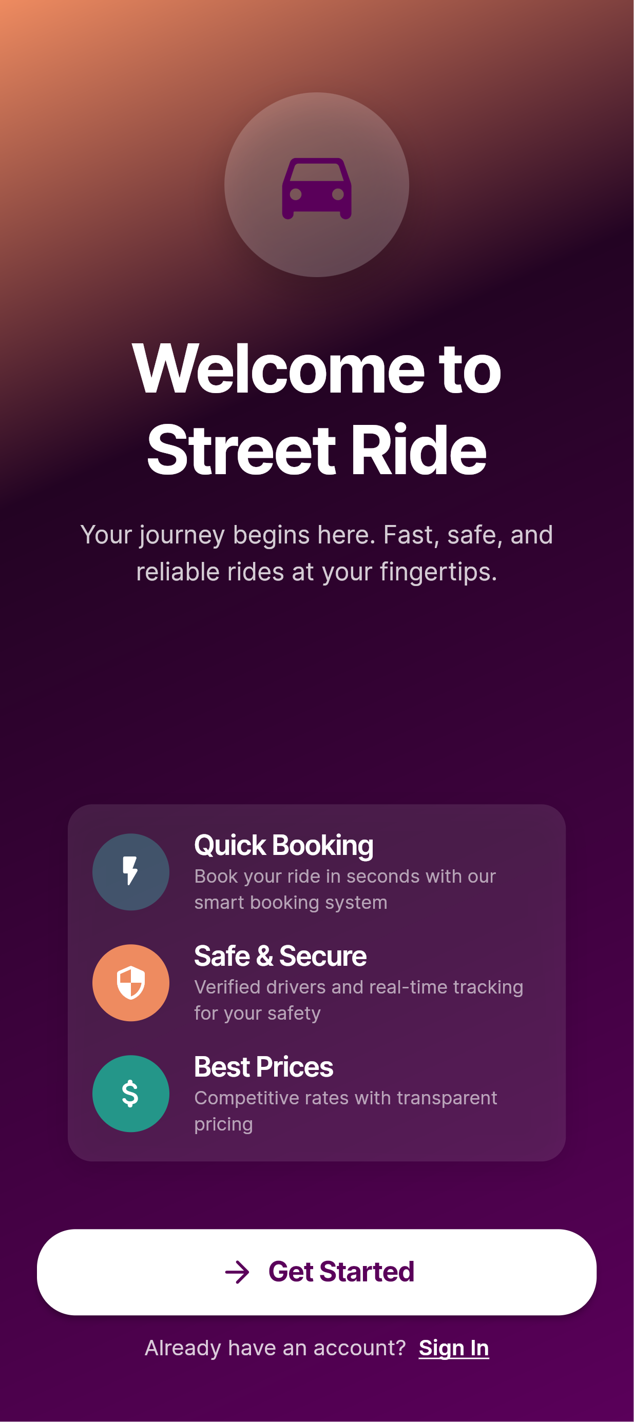 StreetRide Welcome